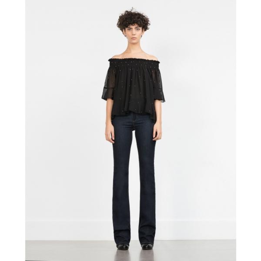 NWT Zara Off the Shoulder Flowing Jeweled Top - Picture 2 of 4